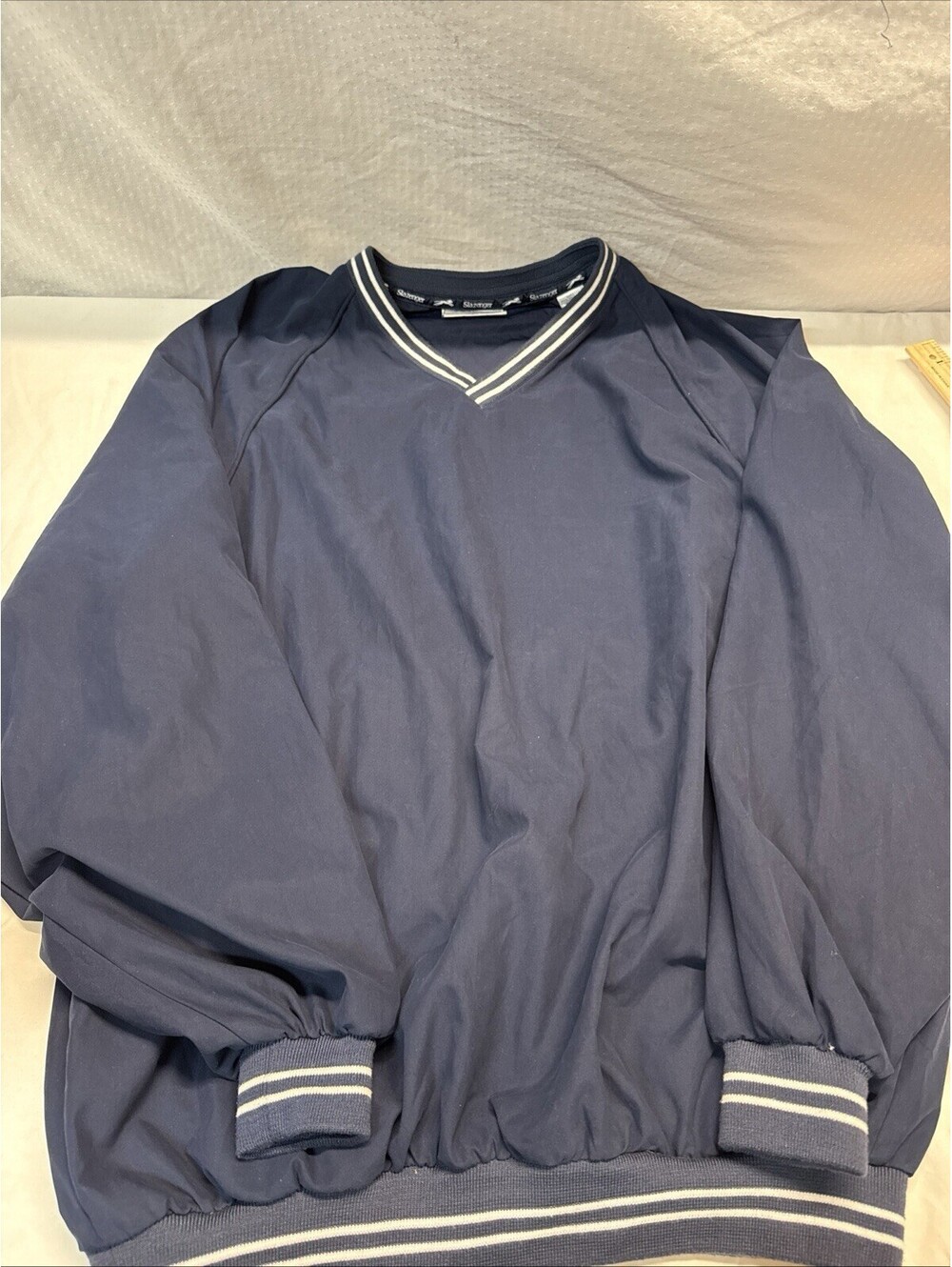 Slazenger Mens Pullover Shirt Blue White Trim Golf V Neck Long Sleeve Logo XL
